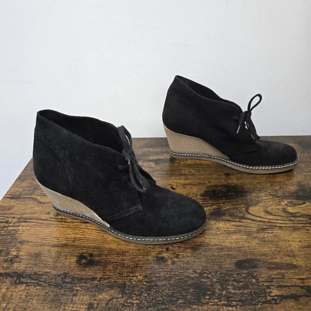 J Crew MacAlister Lace-Up Wedge Chukka Boots Suede Leather Women's Size 7 Black